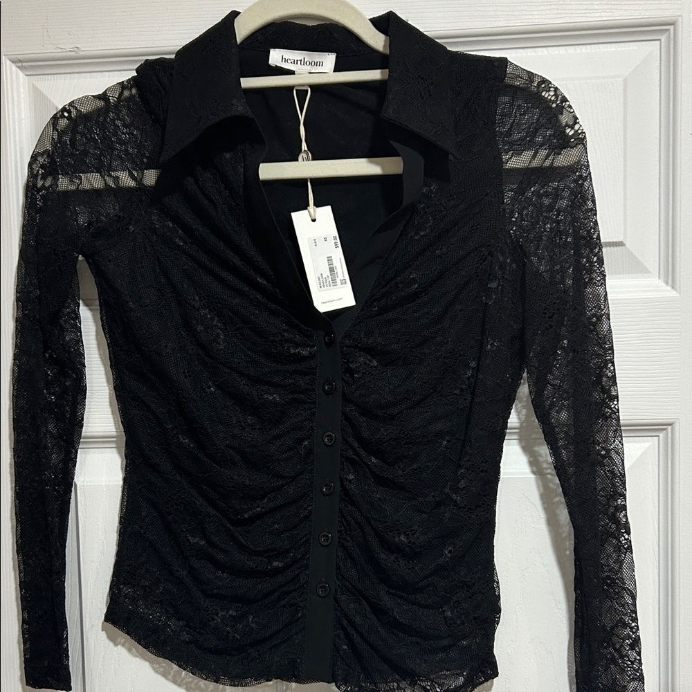 Heartloom Black Lace Button-Up Blouse
